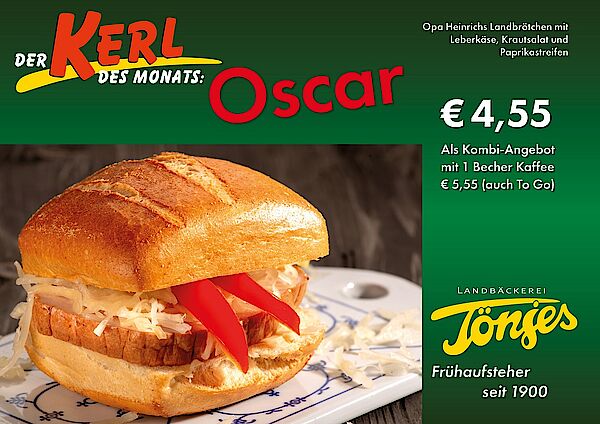 Kerl des Monats - Oscar Landbrötchen mit Leberkäse, Krautsalat und Paprika